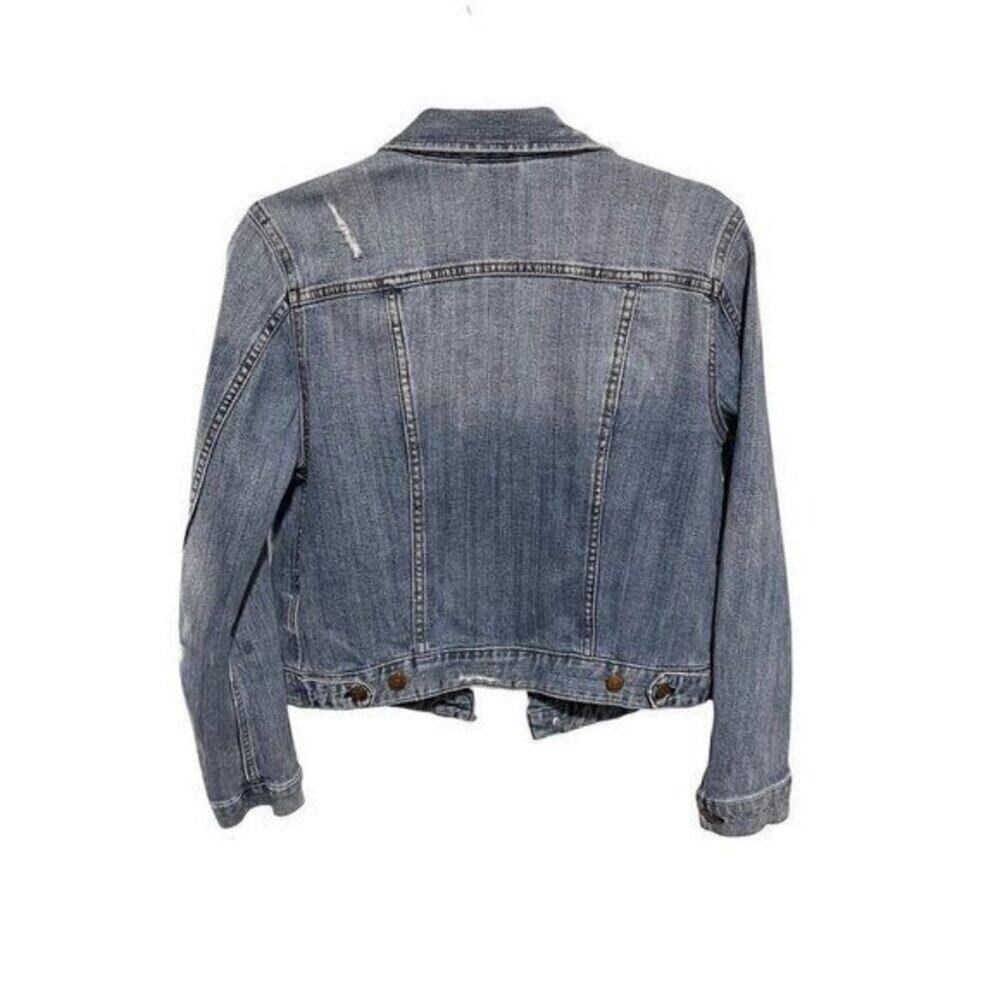 H&M Women’s Blue Distressed Denim Jacket Size 10 Button Front Classic Jean Coat - Picture 4 of 11